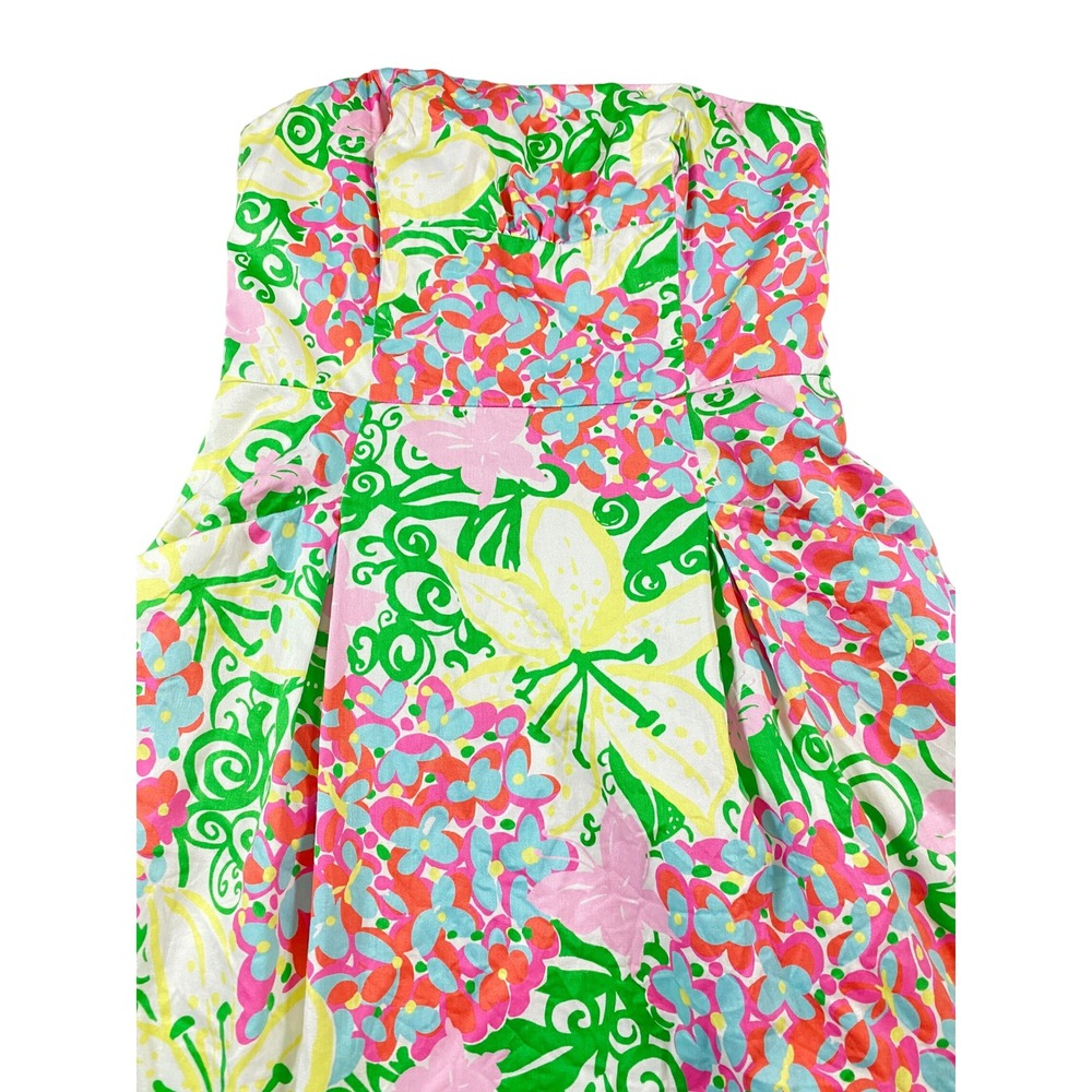 Lilly Pulitzer Strapless‎ Floral Butterfly Fit Flare Dress Pink Green Size 2